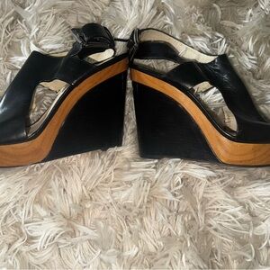 Michael Kors Black and Tan Wedge Sandals